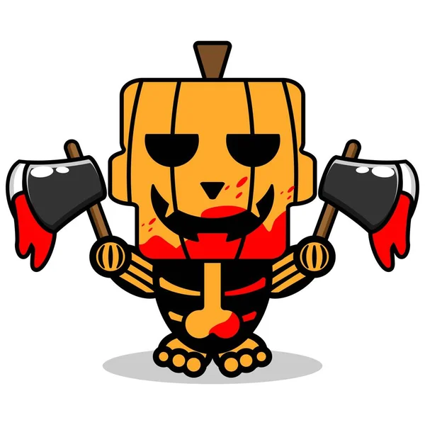 Vector Cartoon Pumpkin Mascot Character Halloween Cute Skull Holding Bloody — Stockový vektor