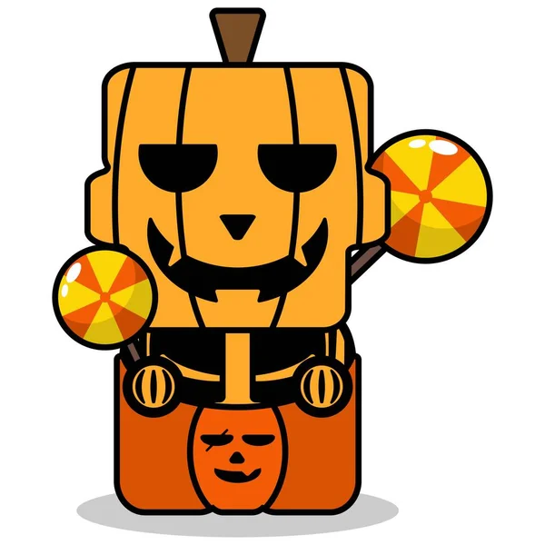 Halloween Pumpkin Mascot Character Cartoon Cute Skull Candy Pumpkin Box — Stock Vector