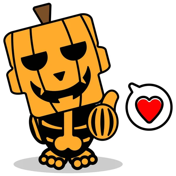 Vector Cartoon Pumpkin Mascot Character Halloween Skull Cute Love Thumbs — ストックベクタ