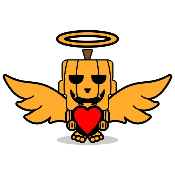 Vector Cartoon Pumpkin Mascot Character Halloween Cute Skull Love Angel — ストックベクタ