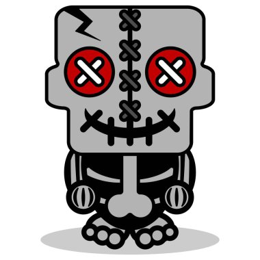 vektör maskot karakteri Cadılar Bayramı Kafatası şirin voodoo bebeği