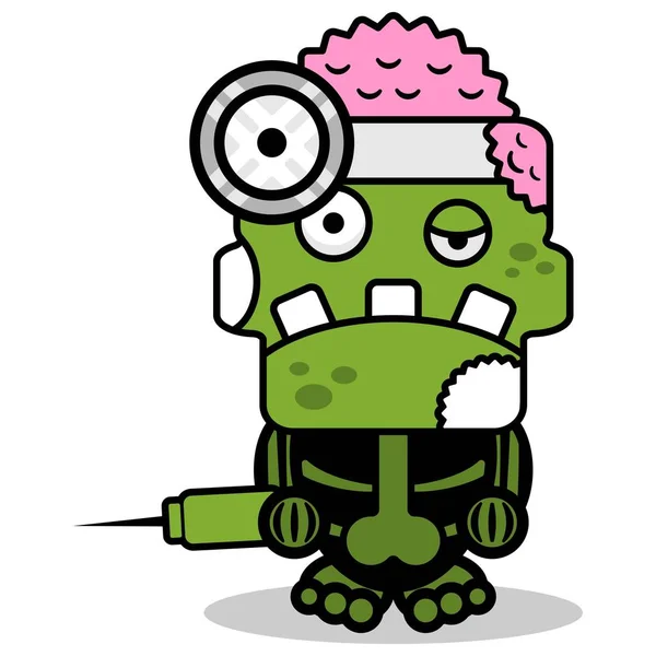 Vector Cartoon Mascot Character Halloween Zombie Green Skull Cute Doctor — Stock vektor