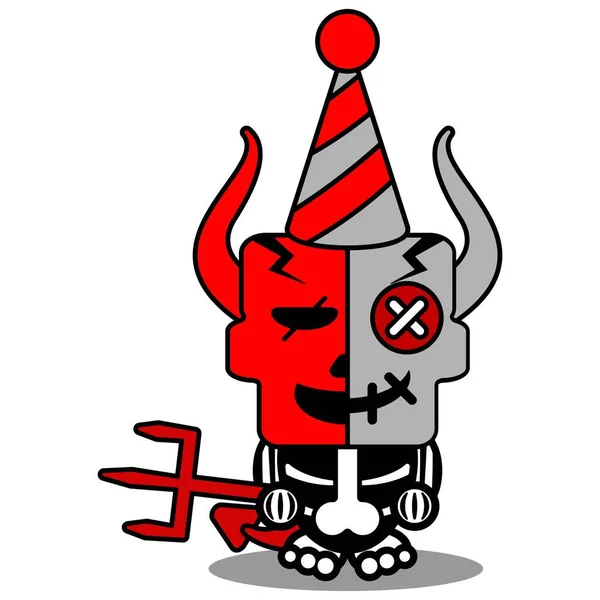Cartoon Voodoo Devil Doll Mascot Character Halloween Skull Funny Party — Stock vektor