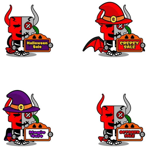 Halloween Cartoon Voodoo Devil Doll Mascot Character Vector Illustration Cute — Vettoriale Stock