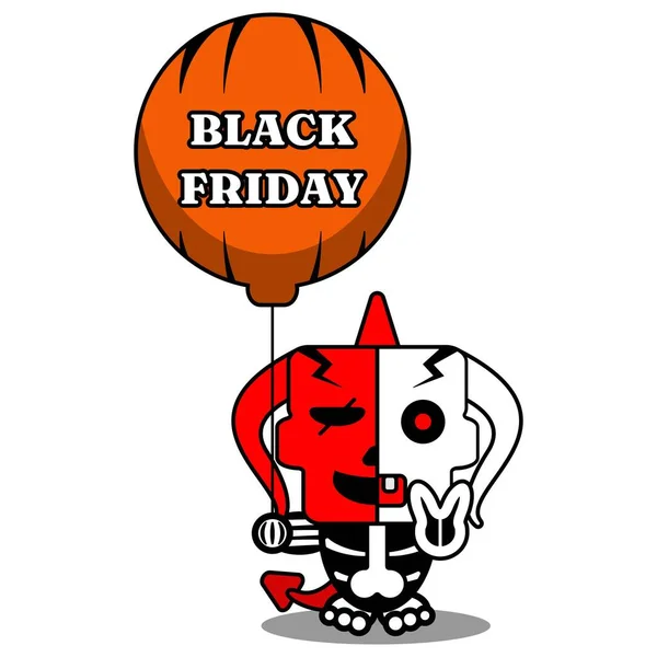 Cartoon Red Devil Bone Mascot Character Vector Illustration Halloween Cute — Stock Vector