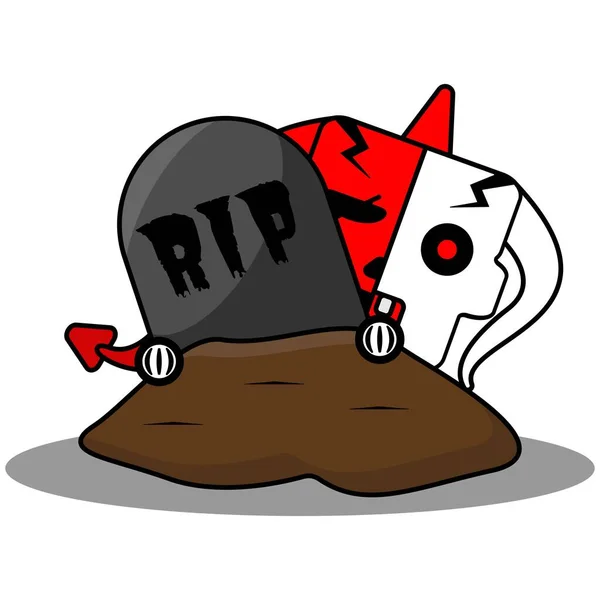Halloween Red Devil Bone Mascot Character Cartoon Vector Illustration Cute —  Vetores de Stock