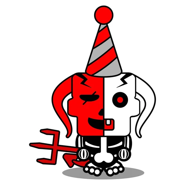 Cartoon Red Devil Bone Mascot Character Halloween Skull Funny Party — Stockvector