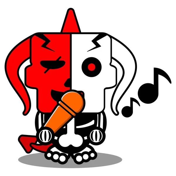 Καρτούν Κόκκινο Διάβολος Κόκκαλο Χαρακτήρα Μασκότ Αποκριές Χαριτωμένο Κρανίο Τραγούδι — Διανυσματικό Αρχείο