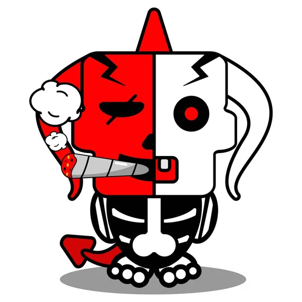 Cartoon Red Devil Bone Mascot Character Vector Illustration Funny Skull — 스톡 벡터