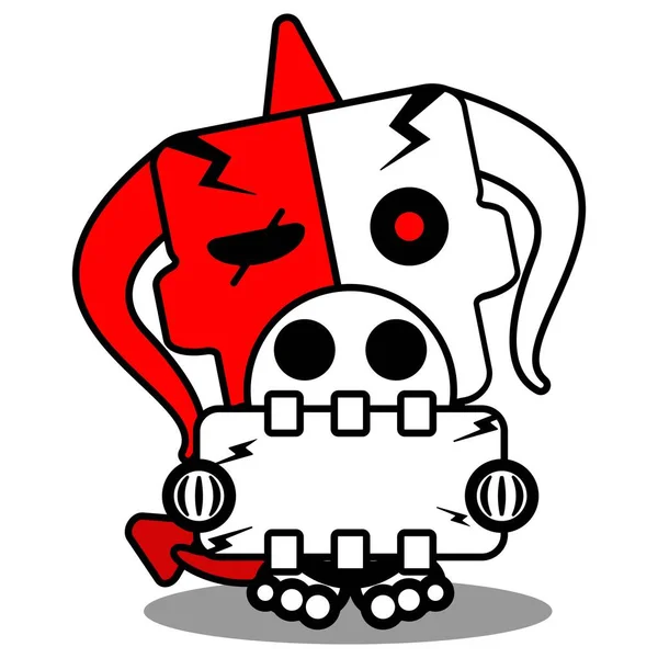 Απόκριες Καρτούν Κόκκινο Διάβολο Οστών Μασκότ Χαρακτήρα Εικονογράφηση Χαριτωμένο Κρανίο — Διανυσματικό Αρχείο