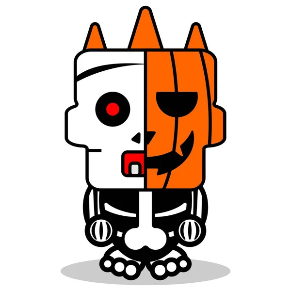 Cute Halloween Skull Cartoon Pumpkin Mascot Character Vector Illustration — Vetor de Stock
