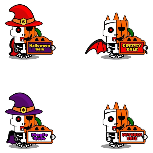 Halloween Cartoon Pumpkin Mascot Character Vector Illustration Cute Skull Halloween — Vettoriale Stock