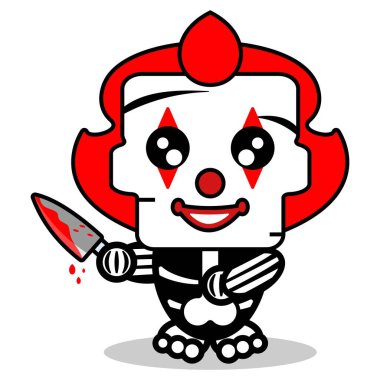 cute Pennywise bone mascot character cartoon vector illustration holding bloody knife
