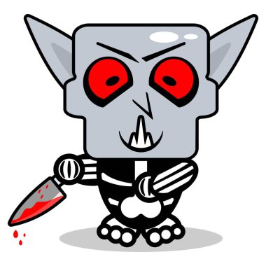 cute nosphere bone mascot character cartoon vector illustration holding bloody knife