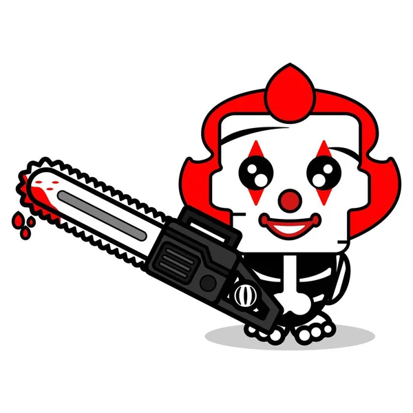 Cute Pennywise Bone Mascot Character Cartoon Vector Illustration Holding Bloody — Stockvector
