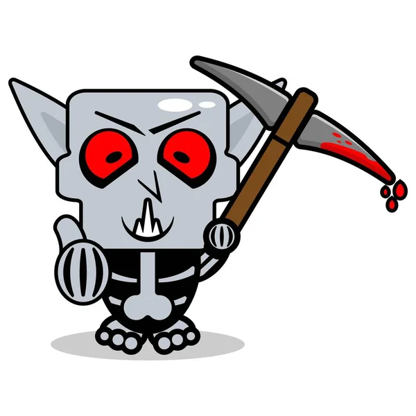 Cute Nosphere Bone Mascot Character Cartoon Vector Illustration Holding Bloody —  Vetores de Stock