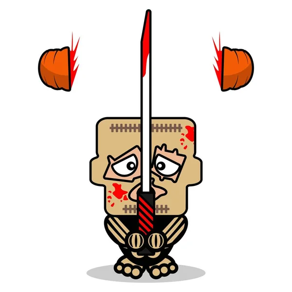 Cute Leatherface Bone Mascot Character Cartoon Vector Illustration Holding Bloody — Vettoriale Stock
