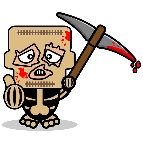 Cute Leatherface Bone Mascot Character Cartoon Vector Illustration Holding Bloody — Vettoriale Stock