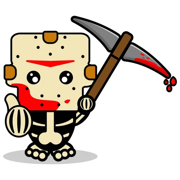 Cute Jason Voorhees Bone Mascot Character Cartoon Vector Illustration Holding —  Vetores de Stock