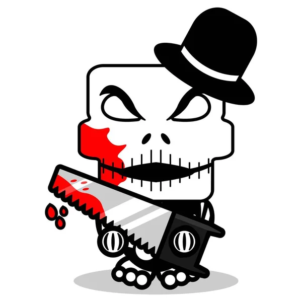 Cute Skellington Bone Mascot Character Cartoon Vector Illustration Holding Bloody — Image vectorielle