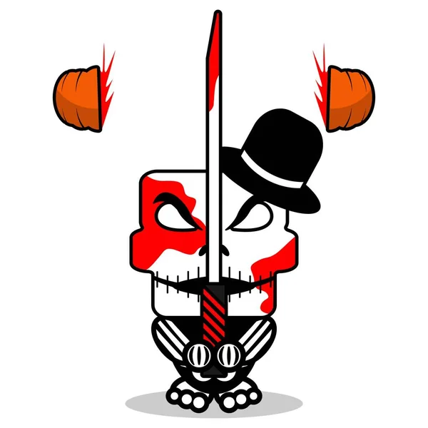 Cute Skellington Bone Mascot Character Cartoon Vector Illustration Holding Bloody —  Vetores de Stock