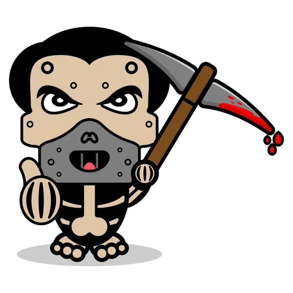 Cute Hannibal Lecter Bone Mascot Character Cartoon Vector Illustration Holding — Stockvektor