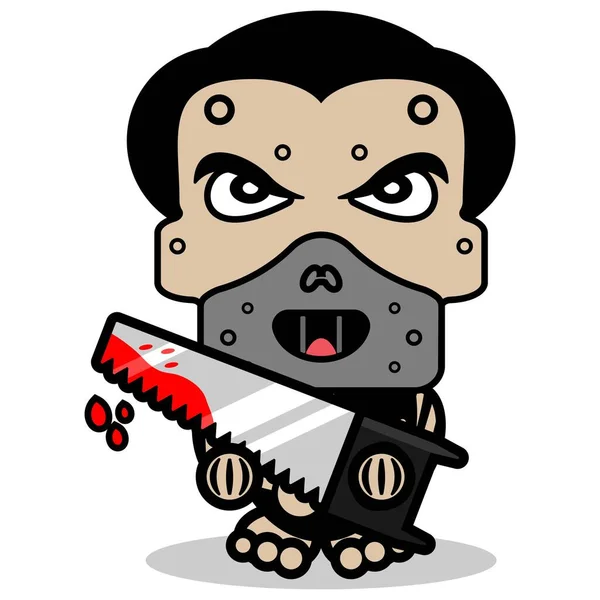 Cute Hannibal Lecter Bone Mascot Character Cartoon Vector Illustration Holding —  Vetores de Stock