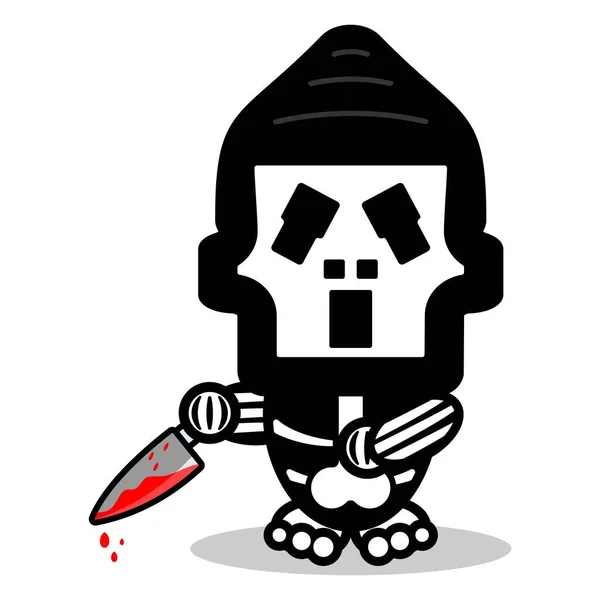 Cute Ghostface Bone Mascot Character Cartoon Vector Illustration Holding Bloody —  Vetores de Stock