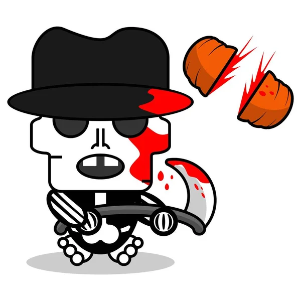 Cute Freddy Krueger Bone Mascot Character Cartoon Vector Illustration Holding —  Vetores de Stock