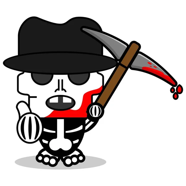 Cute Freddy Krueger Bone Mascot Character Cartoon Vector Illustration Holding — Vetor de Stock