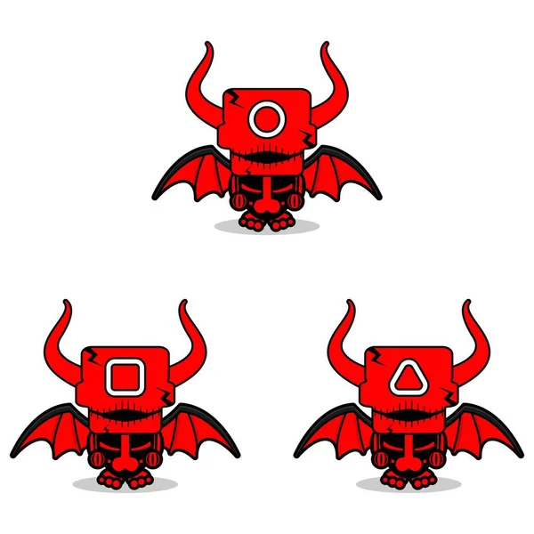 Симпатичний Персонаж Талісман Набір Гра Пакетик Червоний Диявол Привид Дизайн — стоковий вектор
