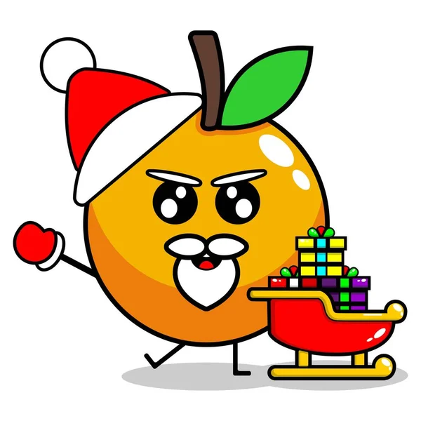 Aranyos Karácsony Narancs Gyümölcs Kabala Vektor Szent Clouse Ajándék Vonat — Stock Vector