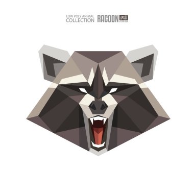 Kızgın Rakun baş Geometrik ikonu ya da logosu - izole vektör çizimi. Rozet veya amblem tasarımı için çokgen üçgen şekilli Rakun sırıtışı simgesi