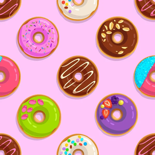 Naadloos Patroon Van Cartoon Donuts Snoep Roze Achtergrond Donuts Eindeloze — Stockvector