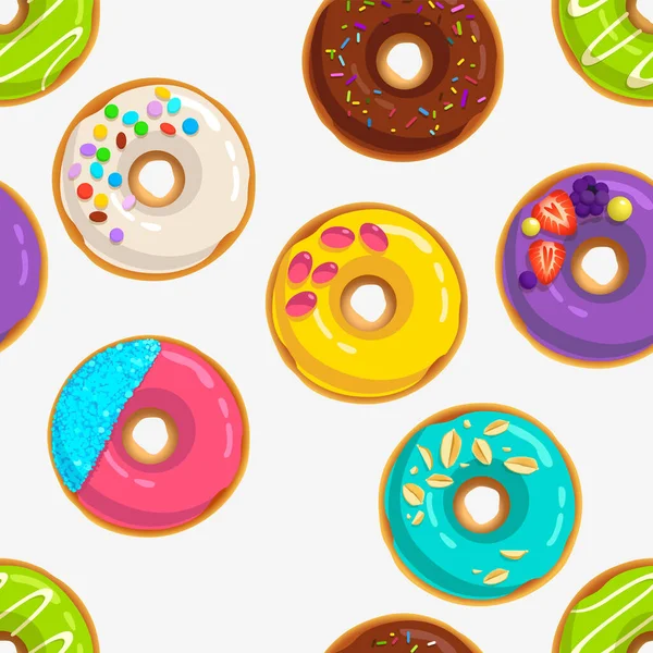 Kleurrijke Cartoon Donuts Vector Naadloze Patroon Achtergrond Donuts Eindeloze Mode — Stockvector