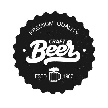 Logotype, etiket, rozet ve diğer tasarım için Craft Beer logo vektör şablonu. Beyaz arkaplanda izole edilmiş eski tarz bira yuvarlak tabelaları