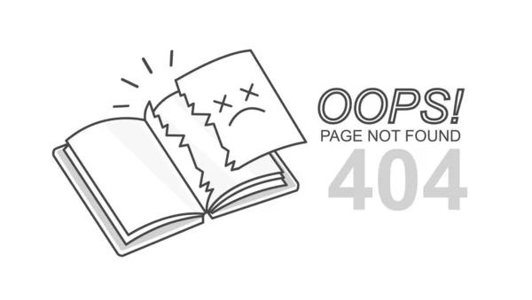 Kniha Vektorového Designu Roztrženou Stránkou 404 Nebyla Nalezena Odpojení Ztráta — Stockový vektor