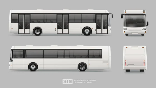 Long City Bus Attrappe Isoliert Auf Grauem Hintergrund Personenbus Für — Stockvektor