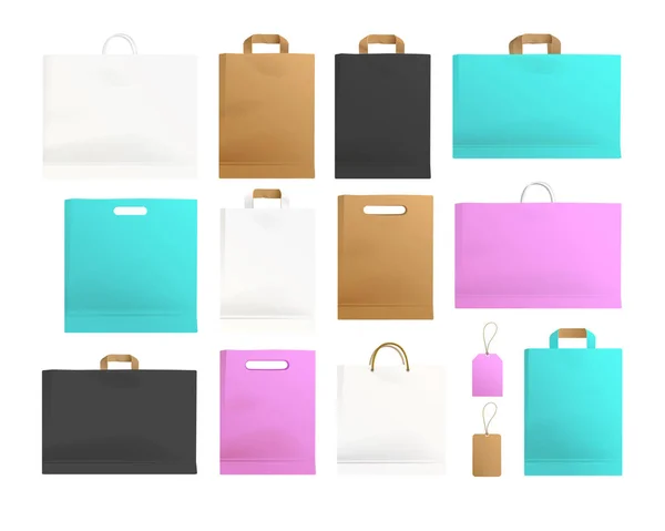 Realistische Einkaufstaschen Aus Papier Für Branding Und Corporate Identity Design — Stockvektor