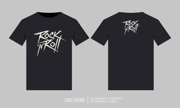 Camiseta Vectorial Negra Con Diseño Impresión Rock Roll Camiseta Delantera — Vector de stock