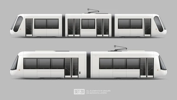Набор Пассажирского Трамвая Трамвай Векторный Шаблон Макета Белый Метропоезд Легкий — стоковый вектор