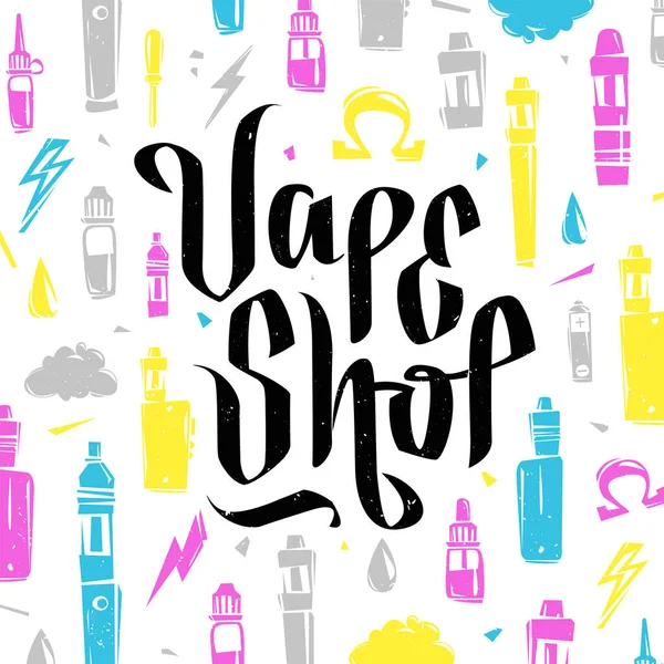 Vape Shop Logo Outils Vapotage Isolés Sur Fond Blanc Pour — Image vectorielle