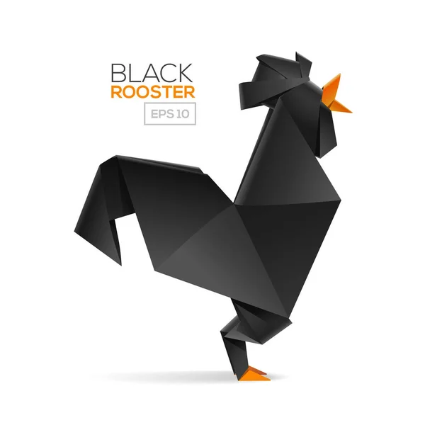 Γεωμετρική Μαύρη Rooster Απομονωμένη Διανυσματική Απεικόνιση Ρεαλιστικό Origami Στυλ Μαύρο Royalty Free Διανύσματα Αρχείου