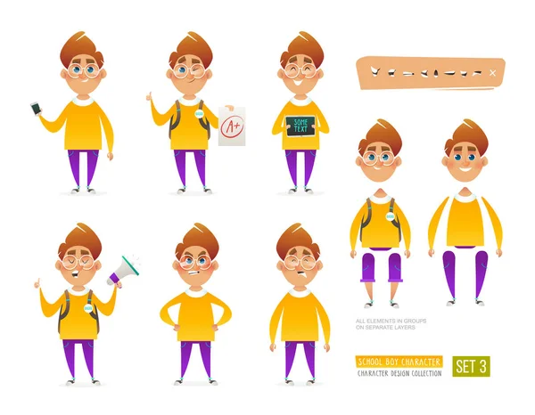 Cartoon Pupil Σχολείο Αγόρι Που Χαρακτήρας Για Σχεδιασμό Σκηνές Και Διάνυσμα Αρχείου