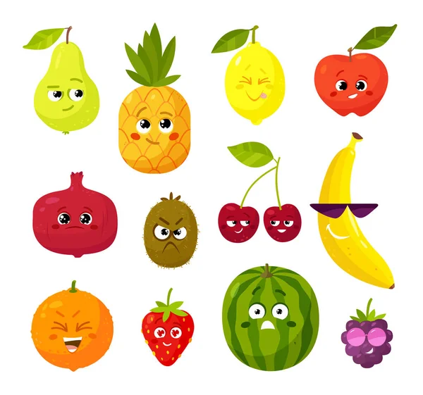 Χαριτωμένο Κινούμενα Σχέδια Τροπικά Φρούτα Και Μούρα Χαρακτήρες Διάφορες Κινήσεις Royalty Free Διανύσματα Αρχείου