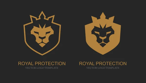 Έννοια Της Προστασίας Και Της Άμυνας Πρότυπο Λογότυπο Χρυσό Λιοντάρι Royalty Free Εικονογραφήσεις Αρχείου