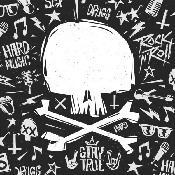 Rock Roll Grunge Poster Doodle Punk Στοιχεία Κρανίο Σχήμα Καθαρό Διανυσματικά Γραφικά