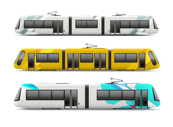 Σύνολο Του Τρένου Επιβατών Τραμ Streetcar Διάνυσμα Πρότυπο Mockup Λευκό Διανυσματικά Γραφικά