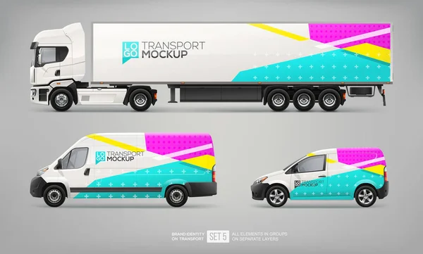 Εμπορικό Σήμα Mockup Σετ Trailer Φορτηγό Φορτηγό Φορτηγό Παράδοση Πρότυπο Εικονογράφηση Αρχείου
