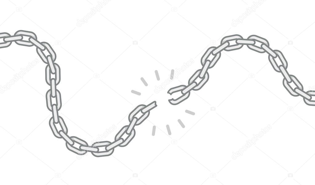 404 error lost connection creative concept with breaking the chain and gap between chain links. Disconnect concept minimalistic vector illustration